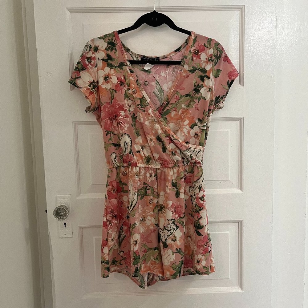 French Atmosphere L pink floral romper
